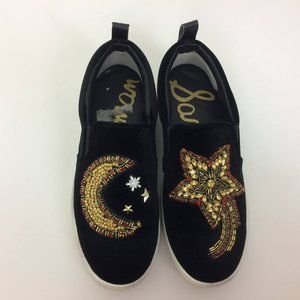 Sam Edelman Black Velvet Beaded Moon & Stars Platform Sneakers